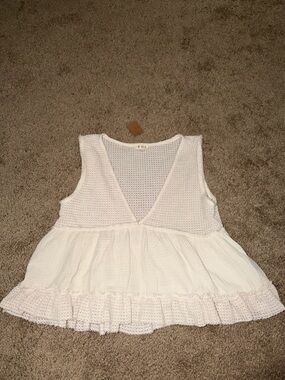 Cream Crochet Loose Tank Top
